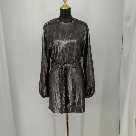 Anine Bing Angie Antique Silver Sequin Mini Dress Women's Cocktail Size XS - Picture 4 of 15